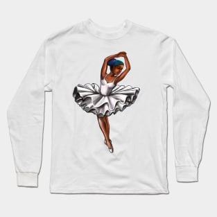 African America ballerina with rainbow corn row hair style #003 - brown skin ballerina Long Sleeve T-Shirt